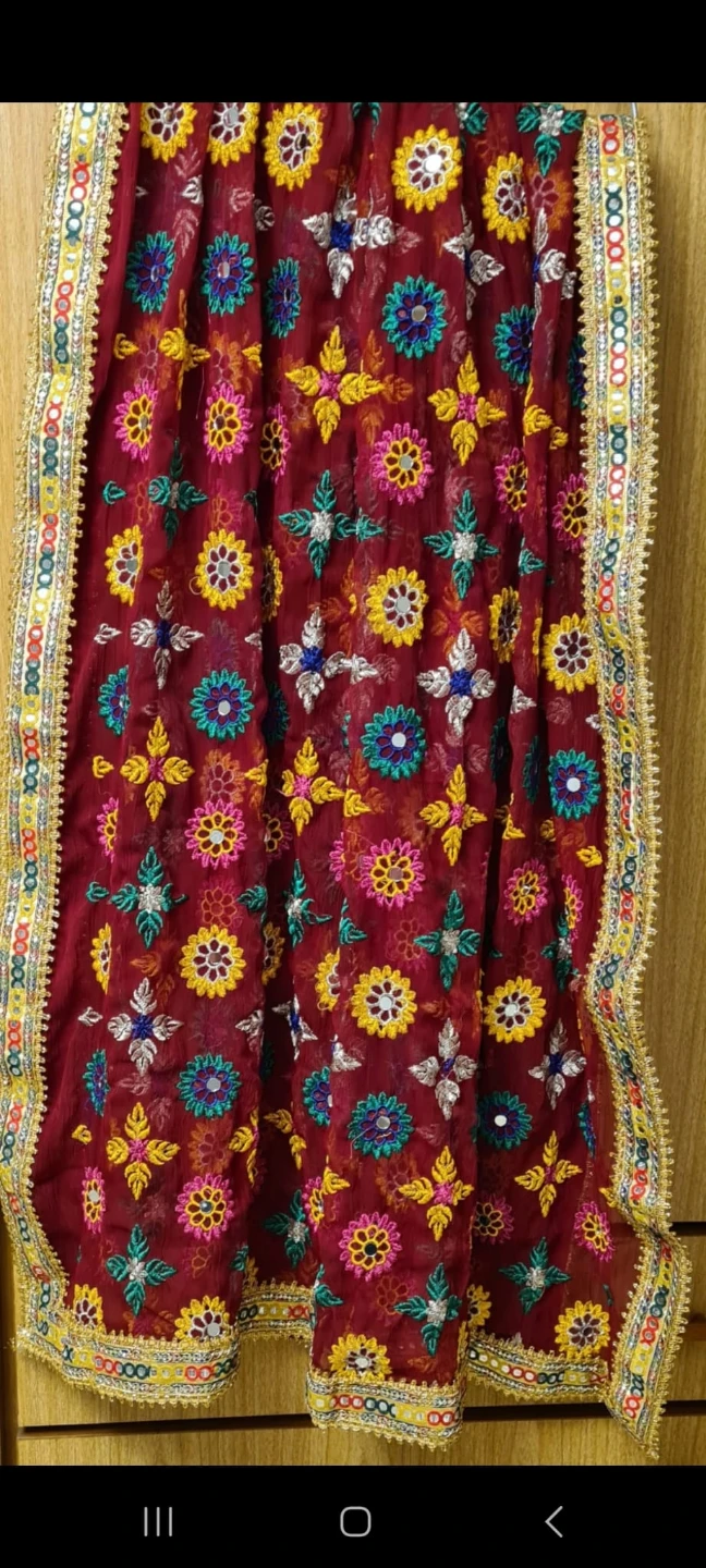 Embroidered Dupatta Scarf with Mirror Work