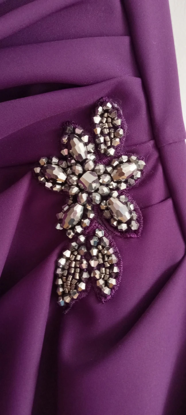 Purple V-Neck Ruched Dress with Brooch - photo 5