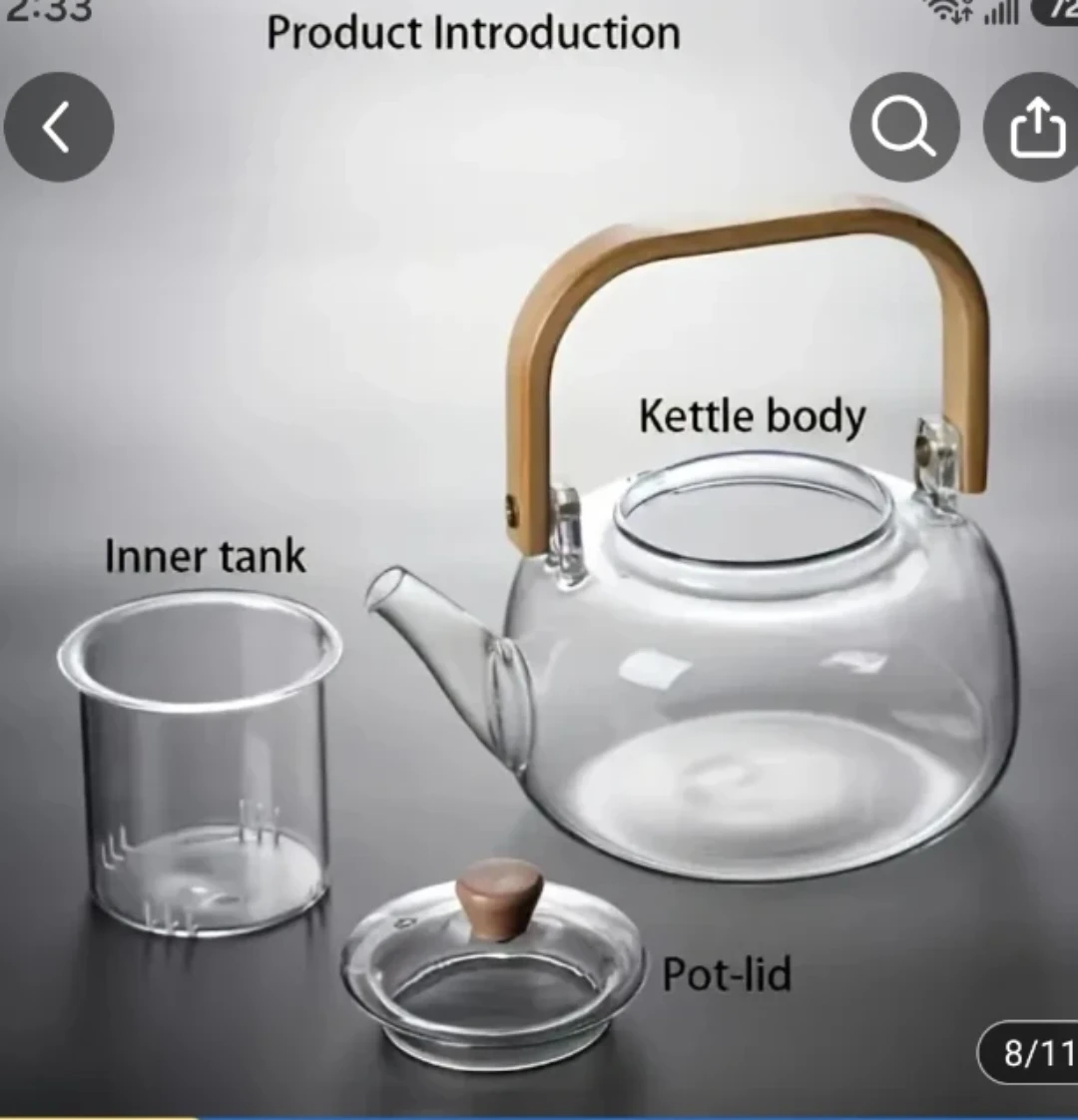 Glass Teapot with Wood Handle and Infuser - photo 2
