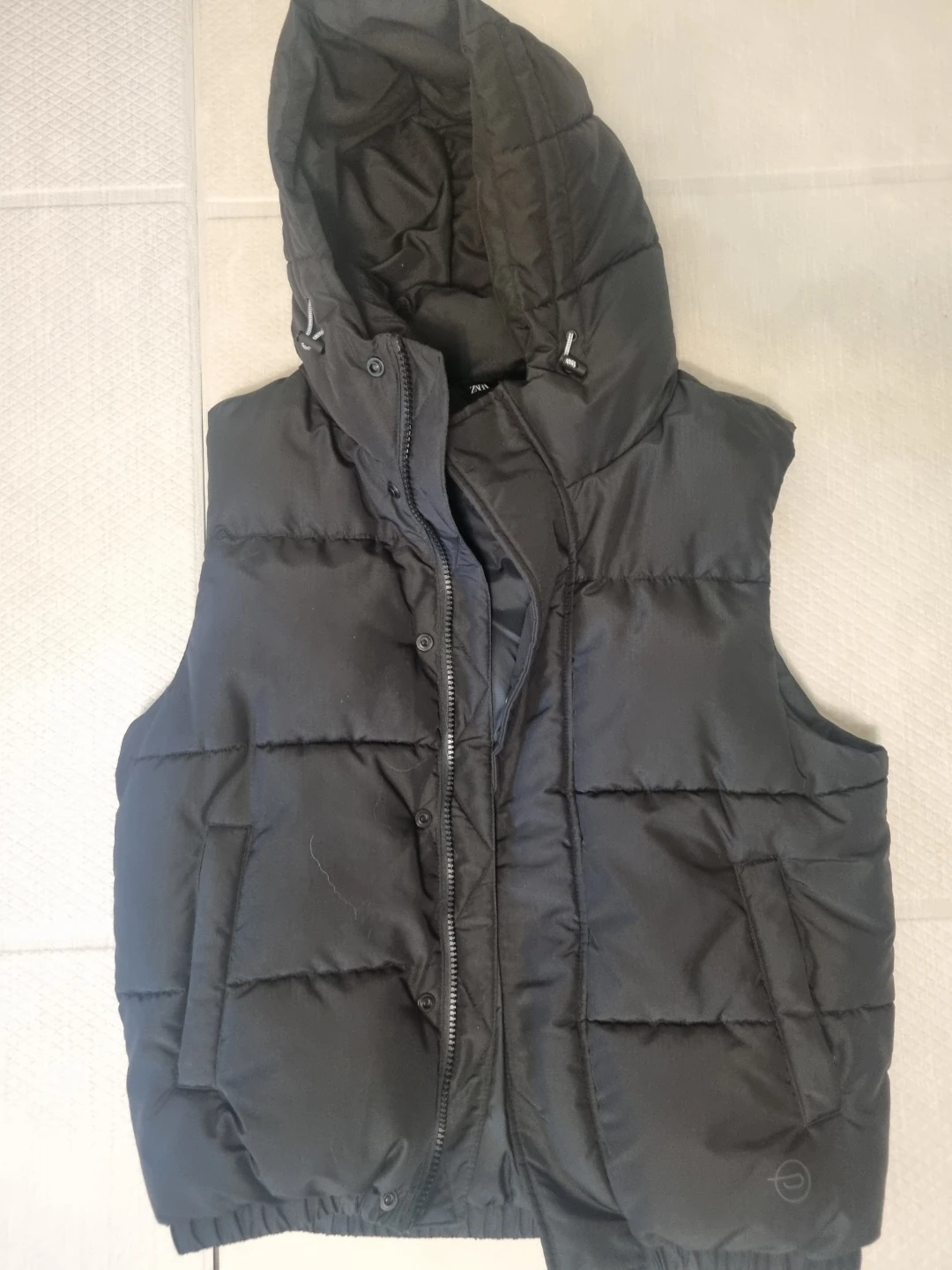 ZARA Black Puffer Vest with Hood