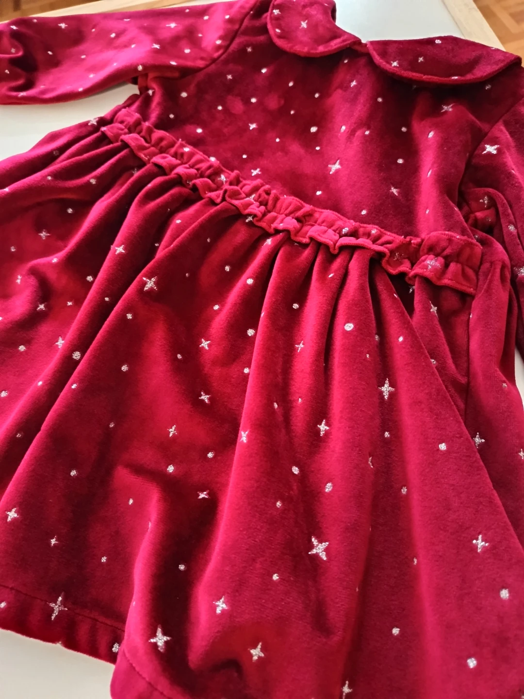 1-2 yr Girls Velvet Dress - Red with Silver Stars - photo 3