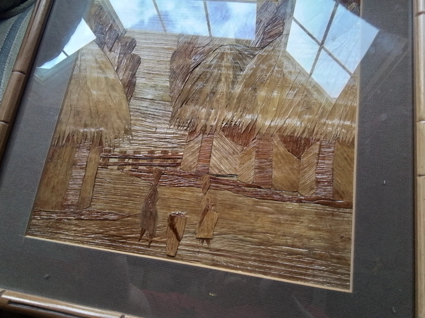 Vintage Framed African Banana Leaf Folk Art Collage - photo 5