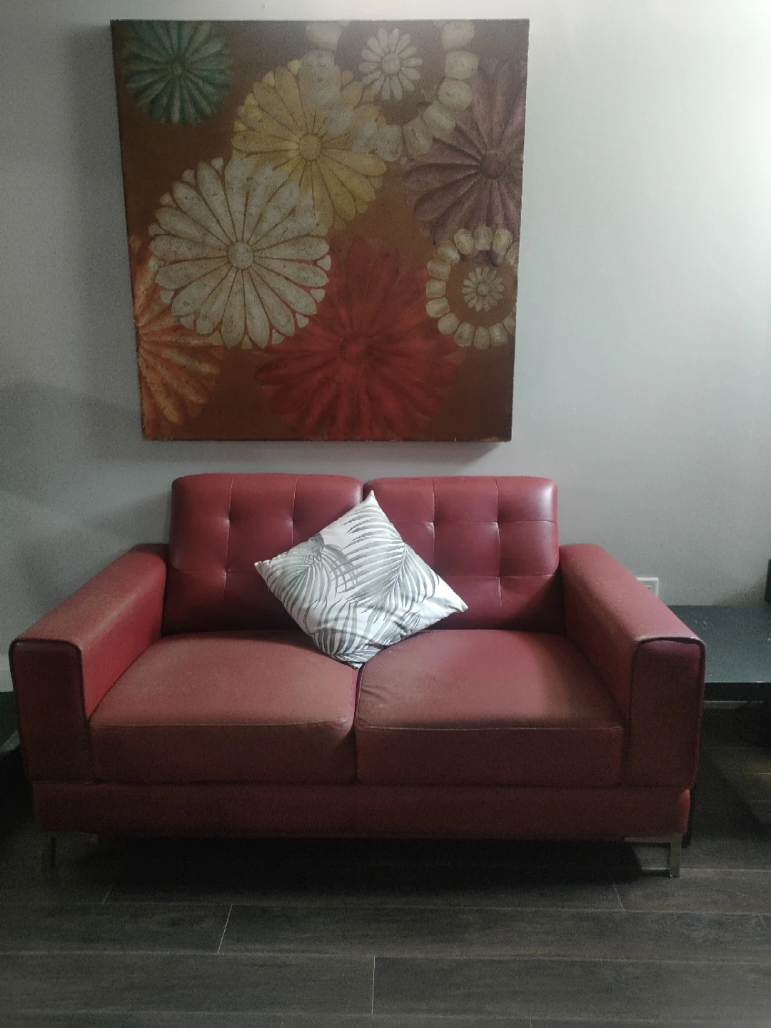 Red Faux Leather Loveseat Sofa - photo 2