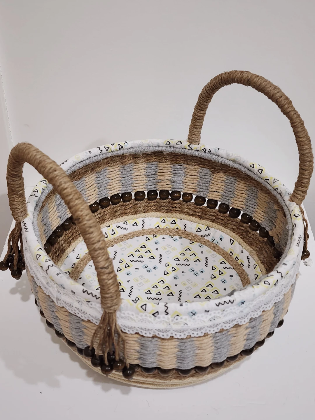 Handwoven Jute Storage Basket with Handles
