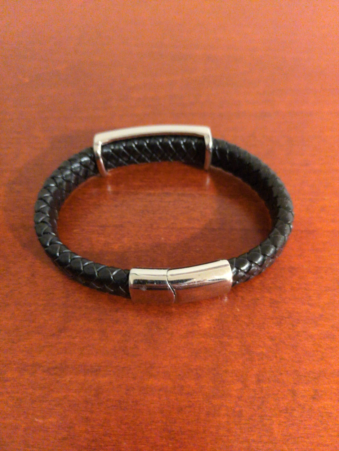 Black Woven Leather Bracelet with Silver Clasp - photo 2