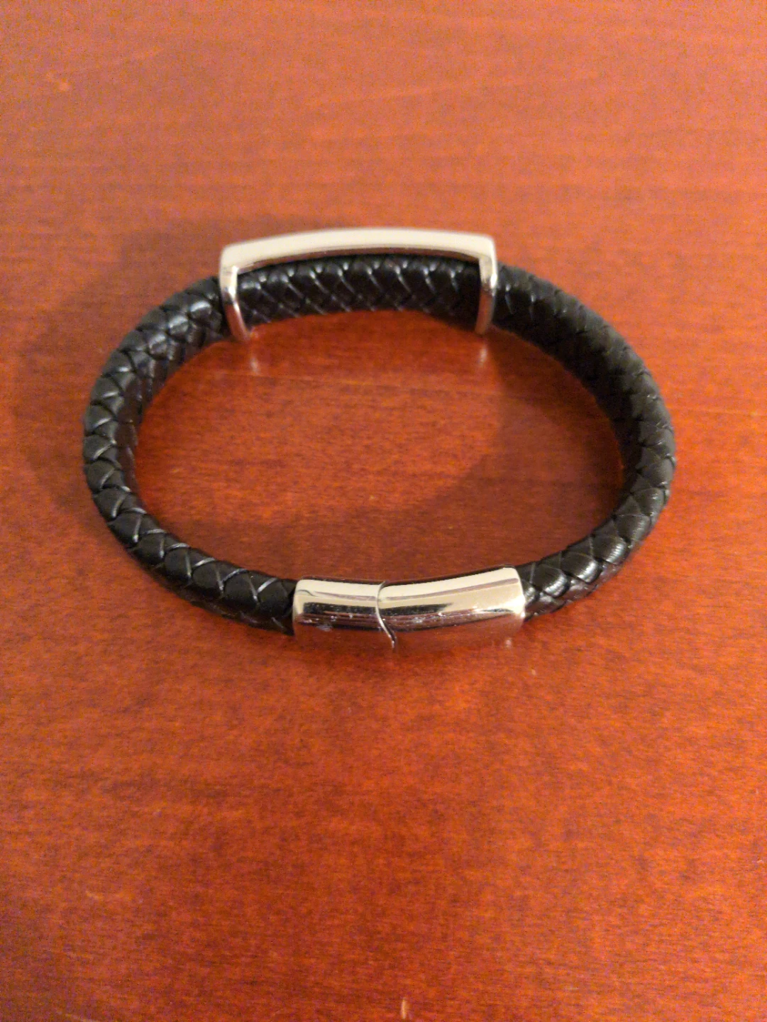 Black Woven Leather Bracelet with Silver Clasp - photo 3