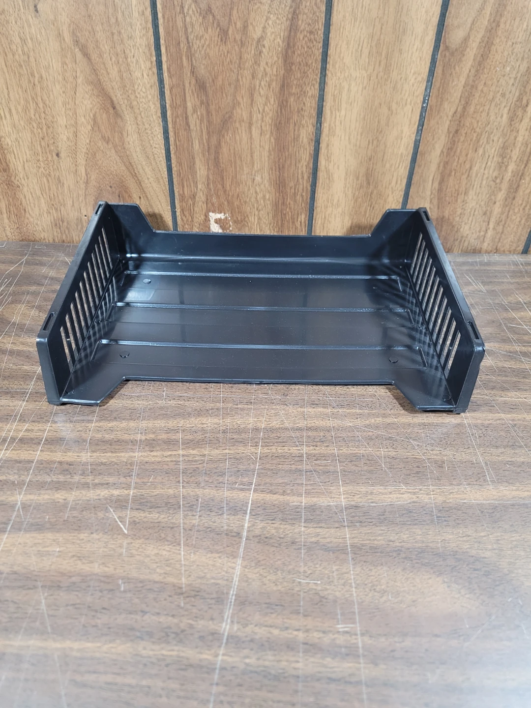 Black Plastic Storage Tray Stackable