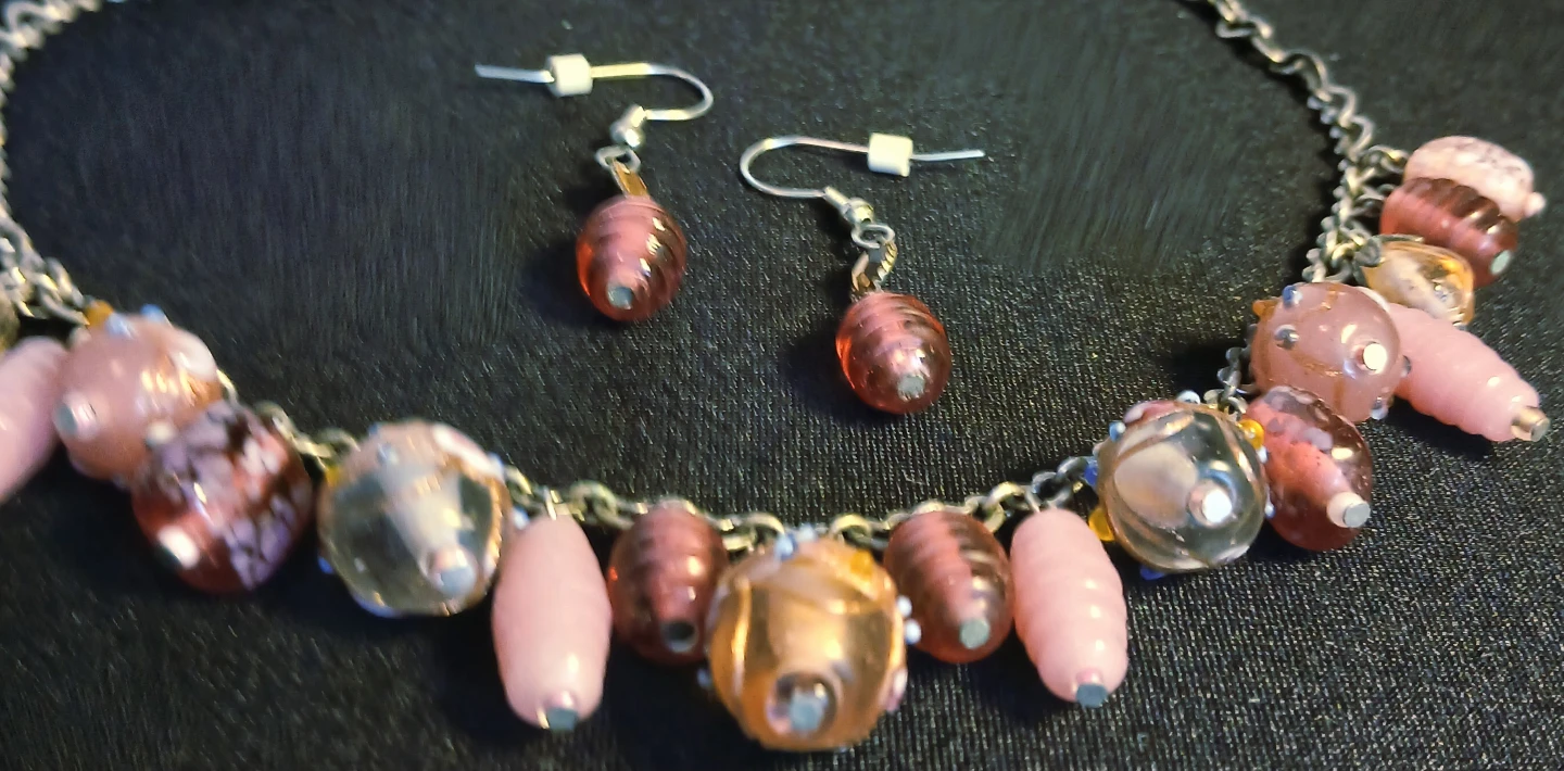 Pink Bohemian Glass Necklace and Earring Set - photo 2