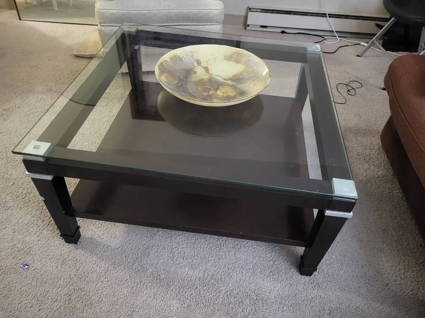Square Glass Coffee Table with Shelf