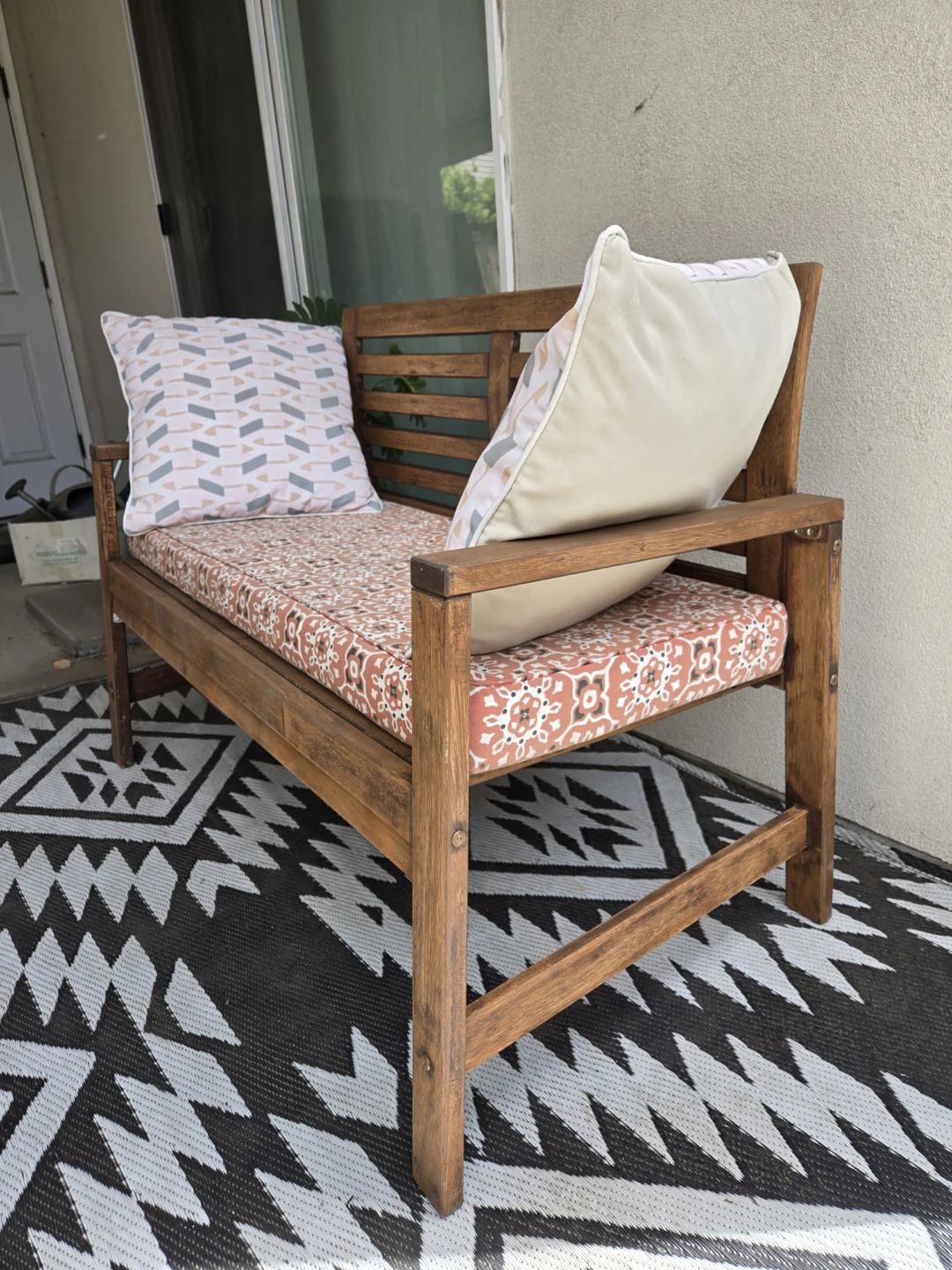 Newly sanded stained ikea aparo bench w cushions
