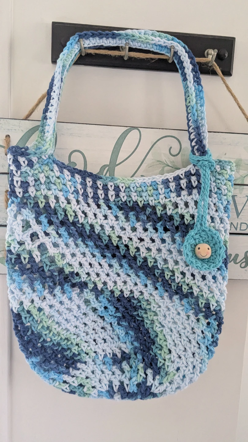 Hand-Crocheted Shoulder Bag - Blue/Green Ombre