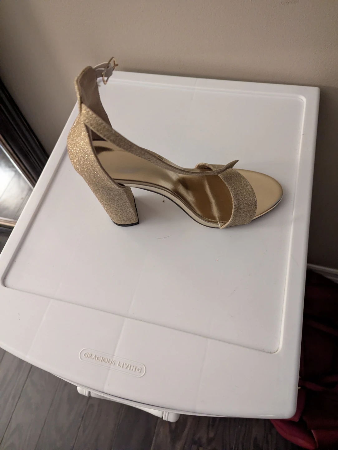 Gold Glitter Block Heel Sandals