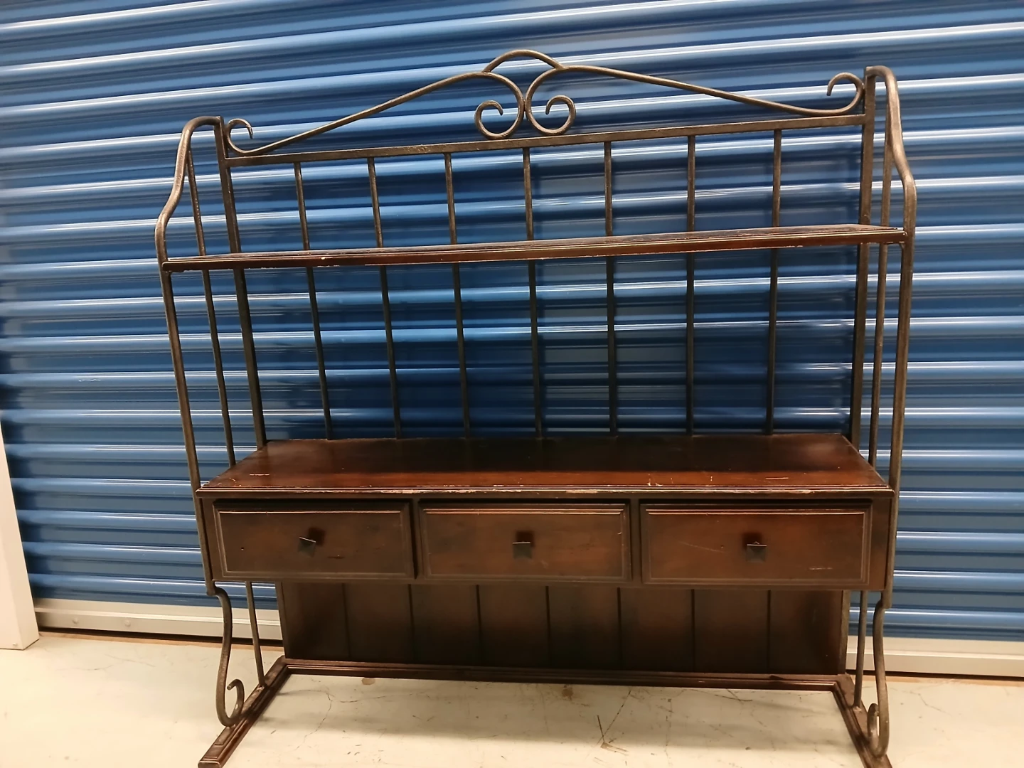 Vintage Metal and Wood Baker's Rack Shelf with Drawers - photo 4