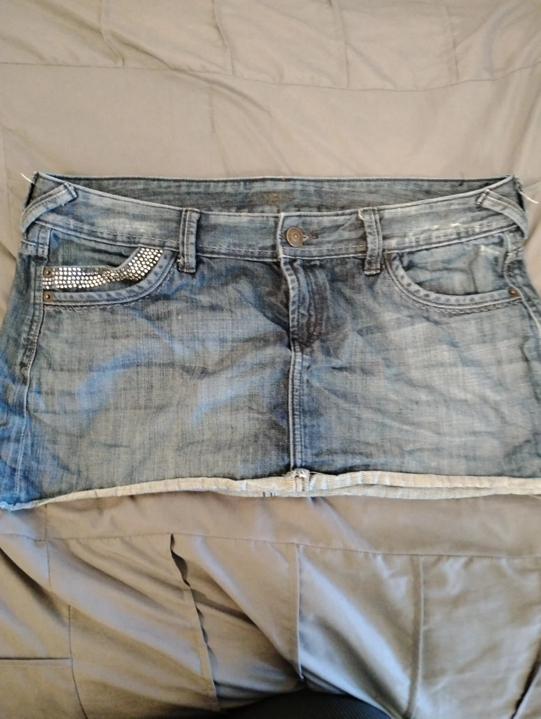 Denim Mini Skirt with Embellished Pockets