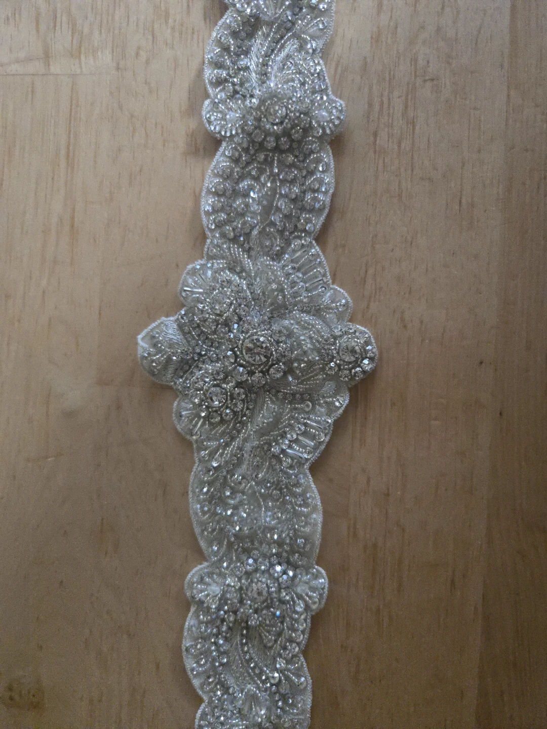 Beaded Bridal Sash Applique with Rhinestones