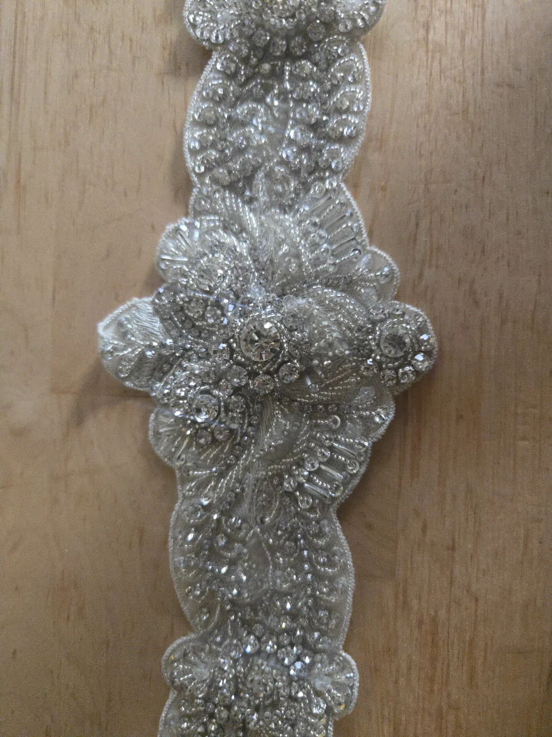Beaded Bridal Sash Applique with Rhinestones - photo 4