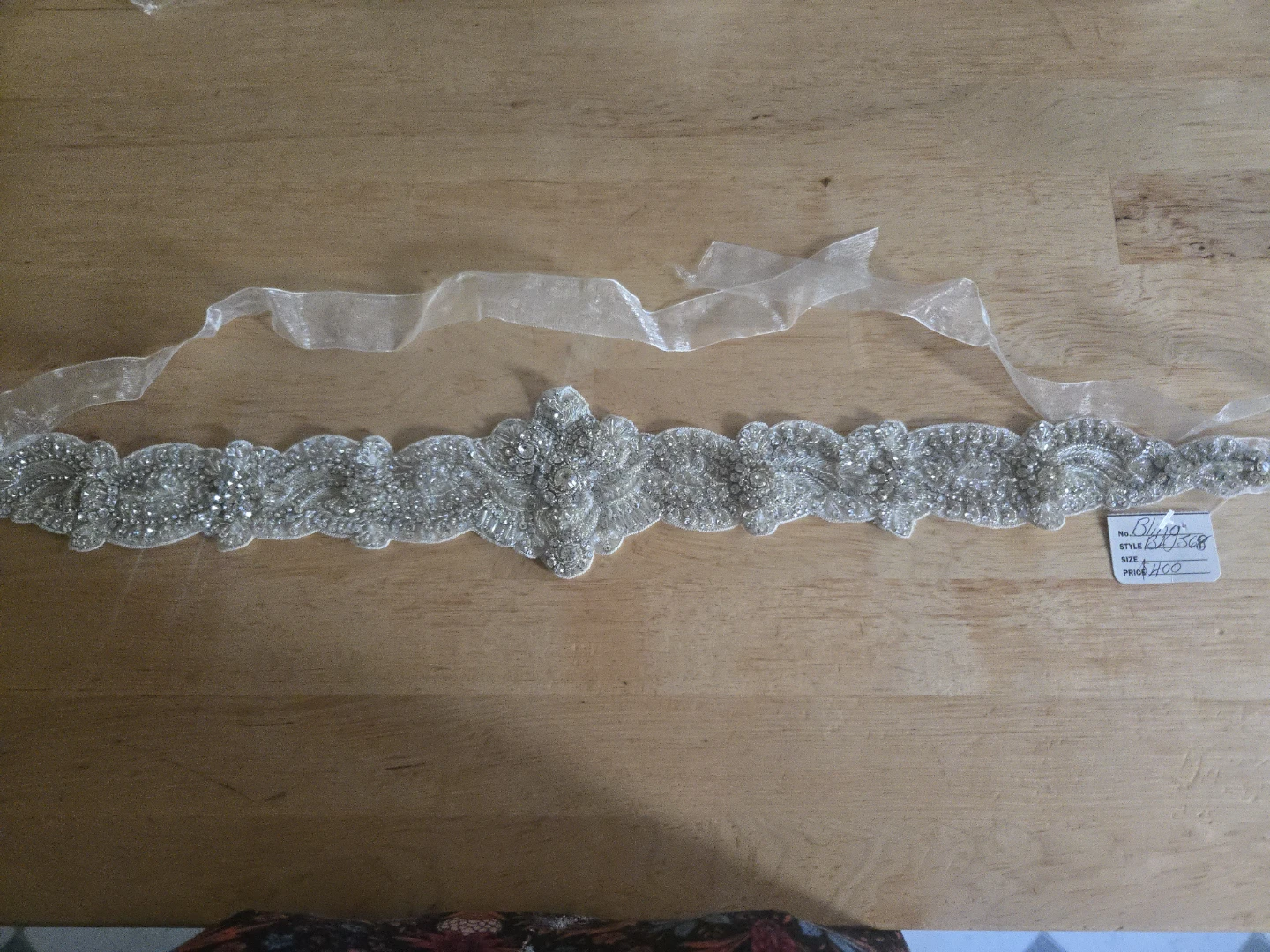 Beaded Bridal Sash Applique with Rhinestones - photo 5