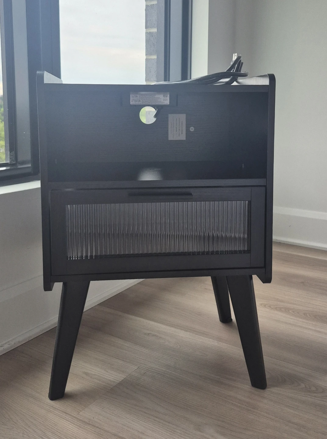 2 Black Nightstands with Built-in Power Outlet + USB Ports