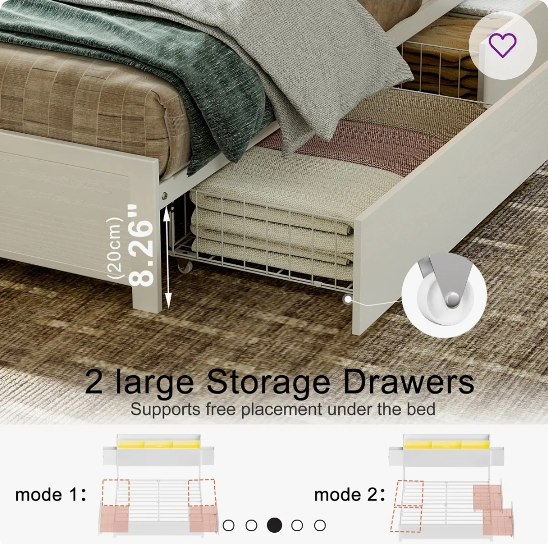White Platform Bed Frame with Storage Drawers and LED Headboard - photo 4