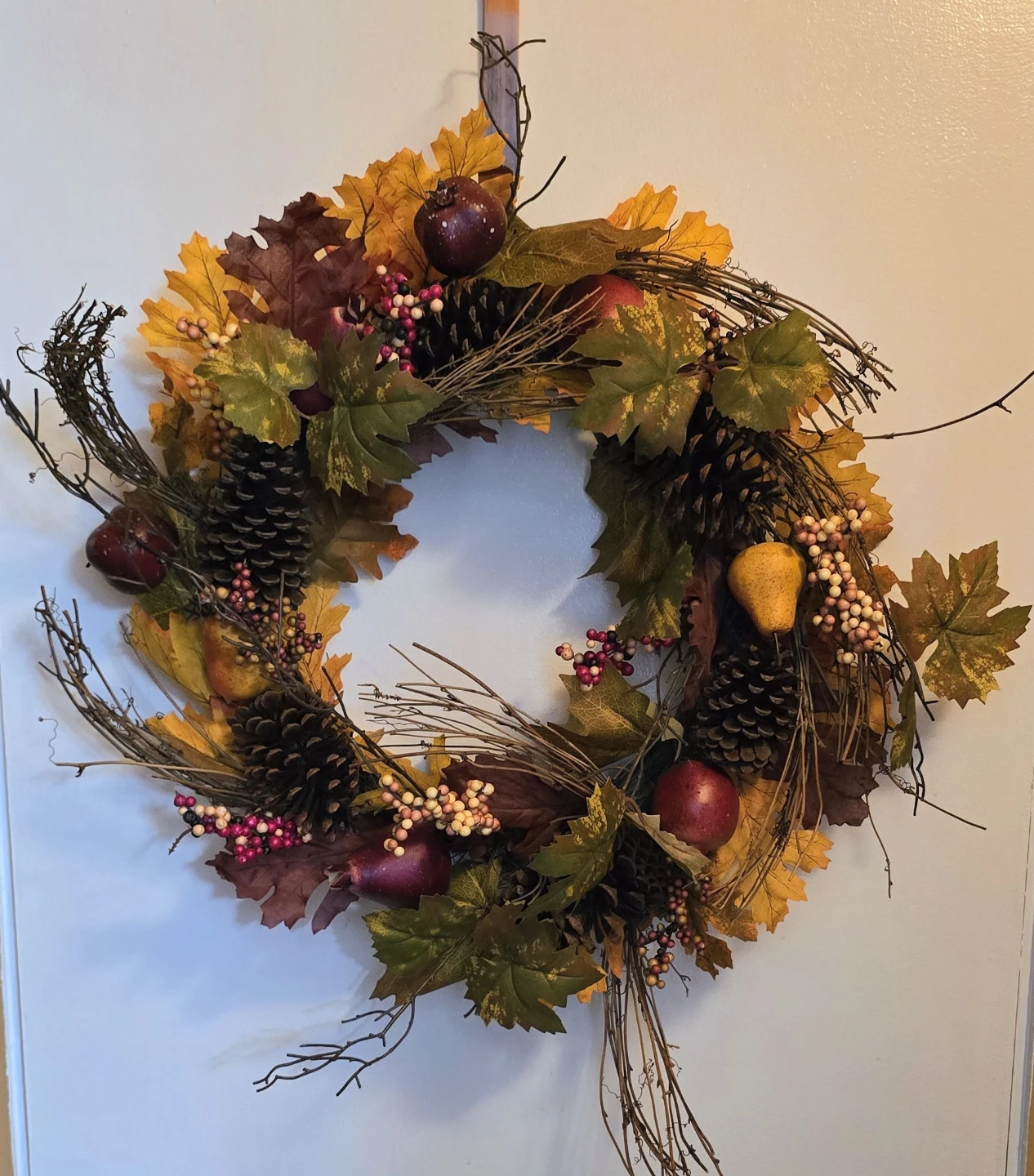 Fall Pumpkin, Gourd, Pinecone and Maple Leaf Autumn Wreath