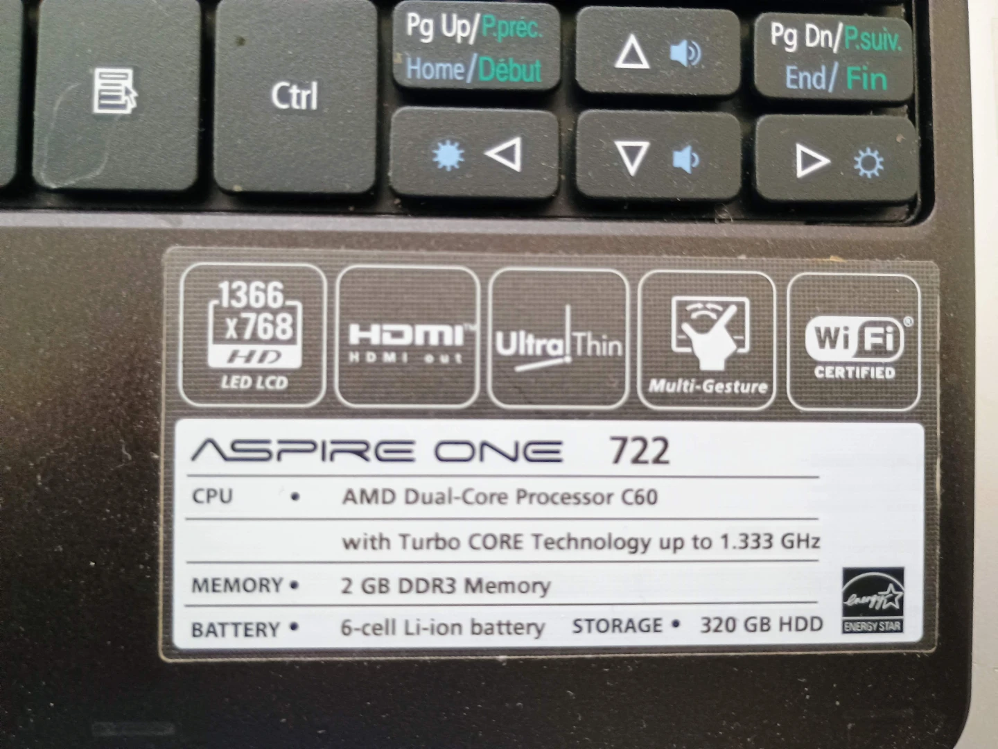 ⚽  Acer Aspire One 722 Laptop - photo 2