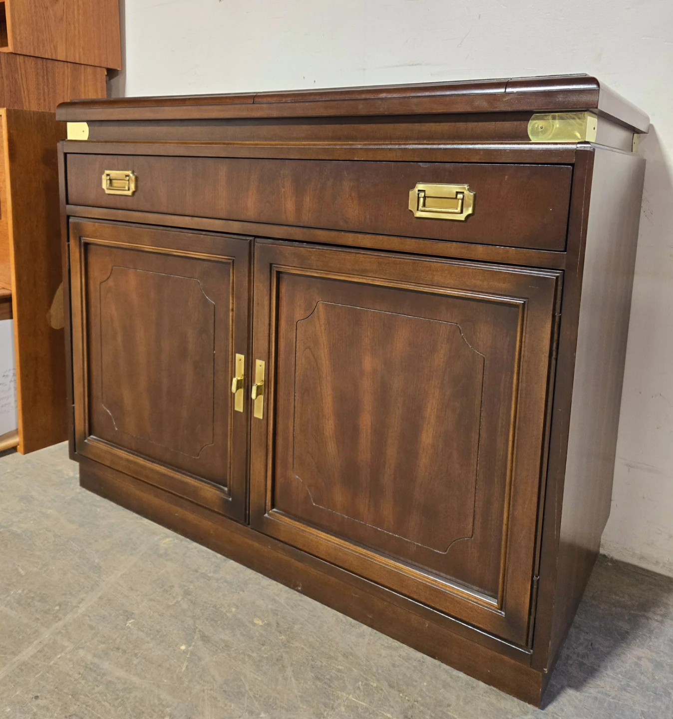Solid Walnut Flip Top Buffet With Brass Accents On Caster Wheels - photo 2