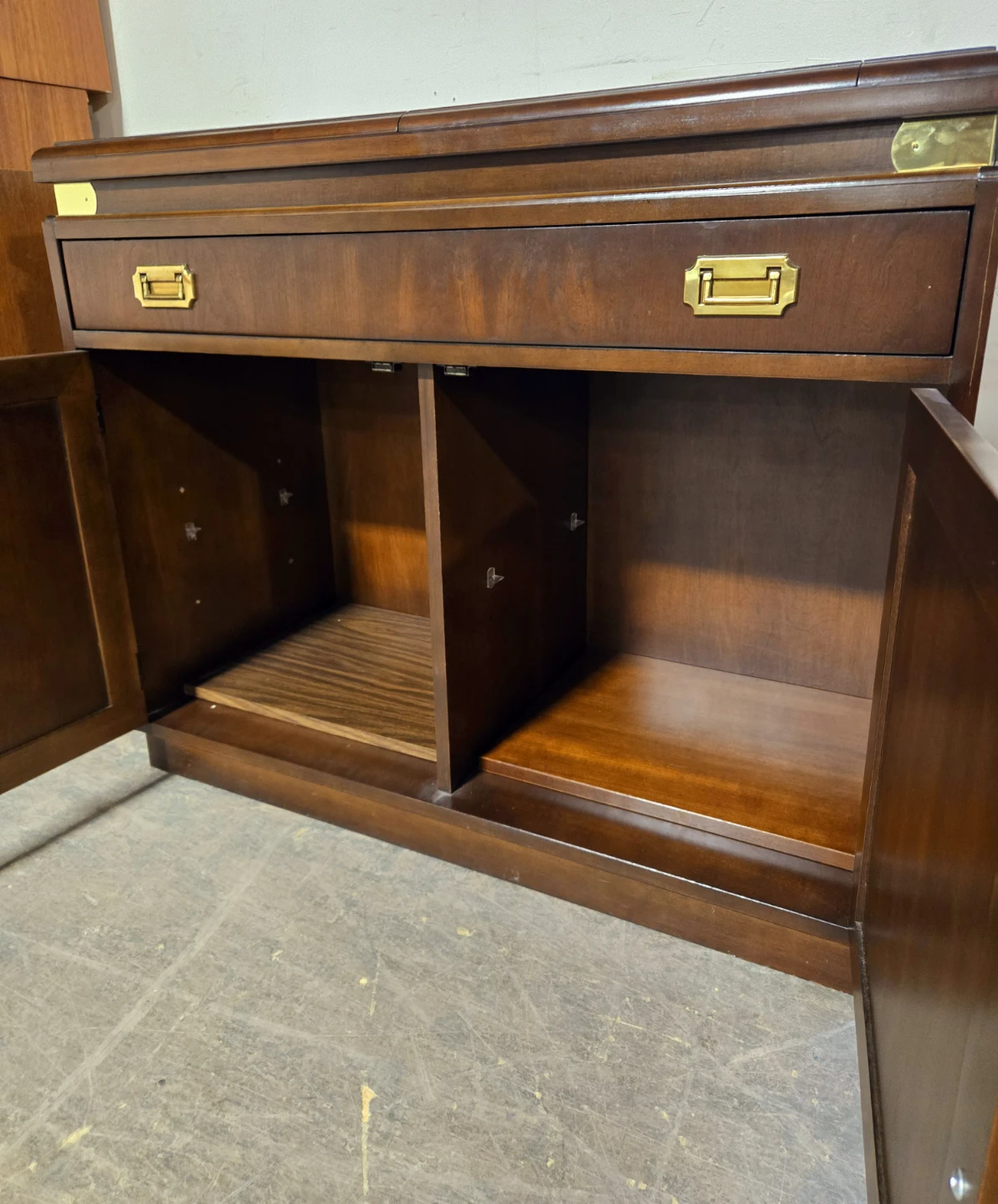 Solid Walnut Flip Top Buffet With Brass Accents On Caster Wheels - photo 4