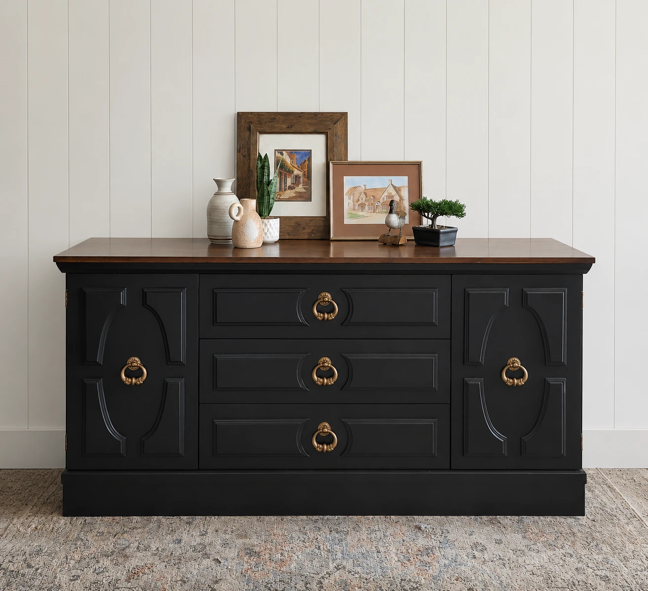 Black Sideboard with Wood Top - photo 2