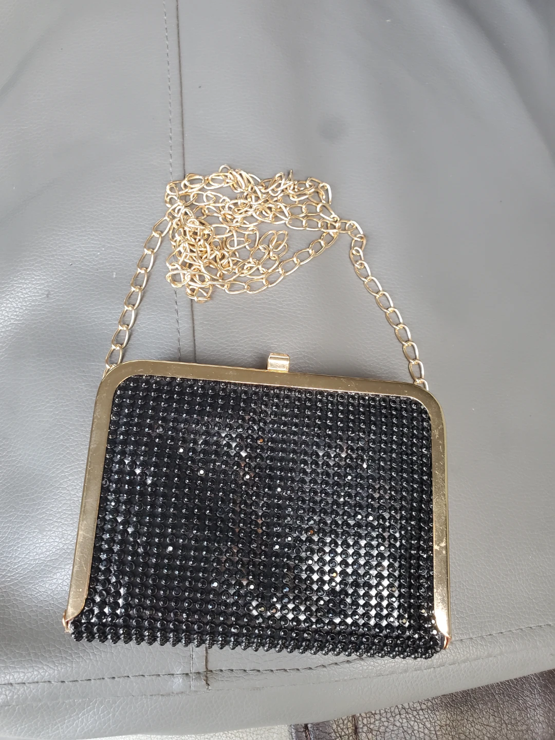 Black Sequin Clutch Purse with Gold Chain - photo 2