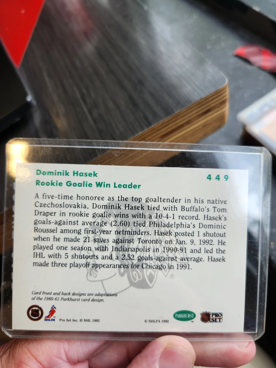 Dominik Hasek Rookie Goalie Win Leader Hockey Card - photo 2