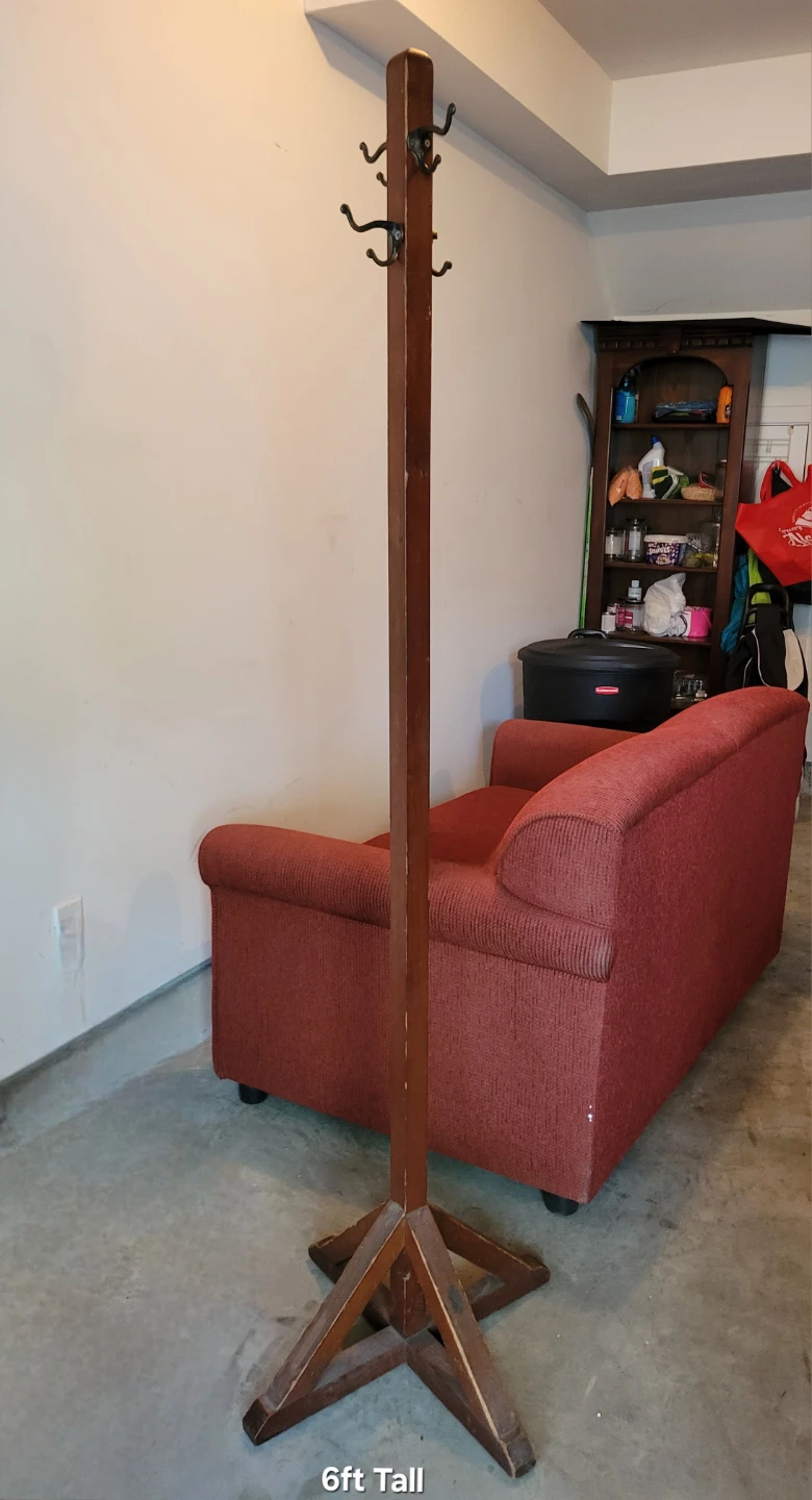 Wooden Vintage Coat Rack with Metal Hooks