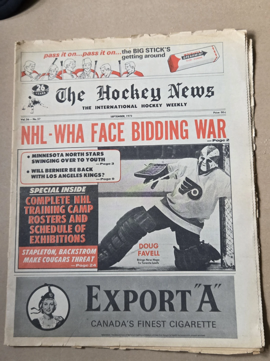 Vintage 1973 The Hockey News Magazine (Sept 1973)