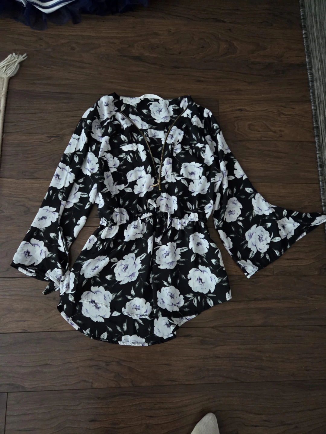 Black Floral Long Sleeve Blouse