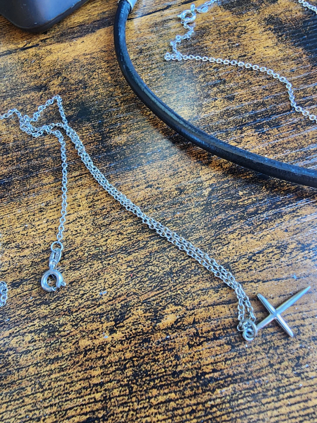 Sterling Silver Necklace & Leather Choker Set - photo 3