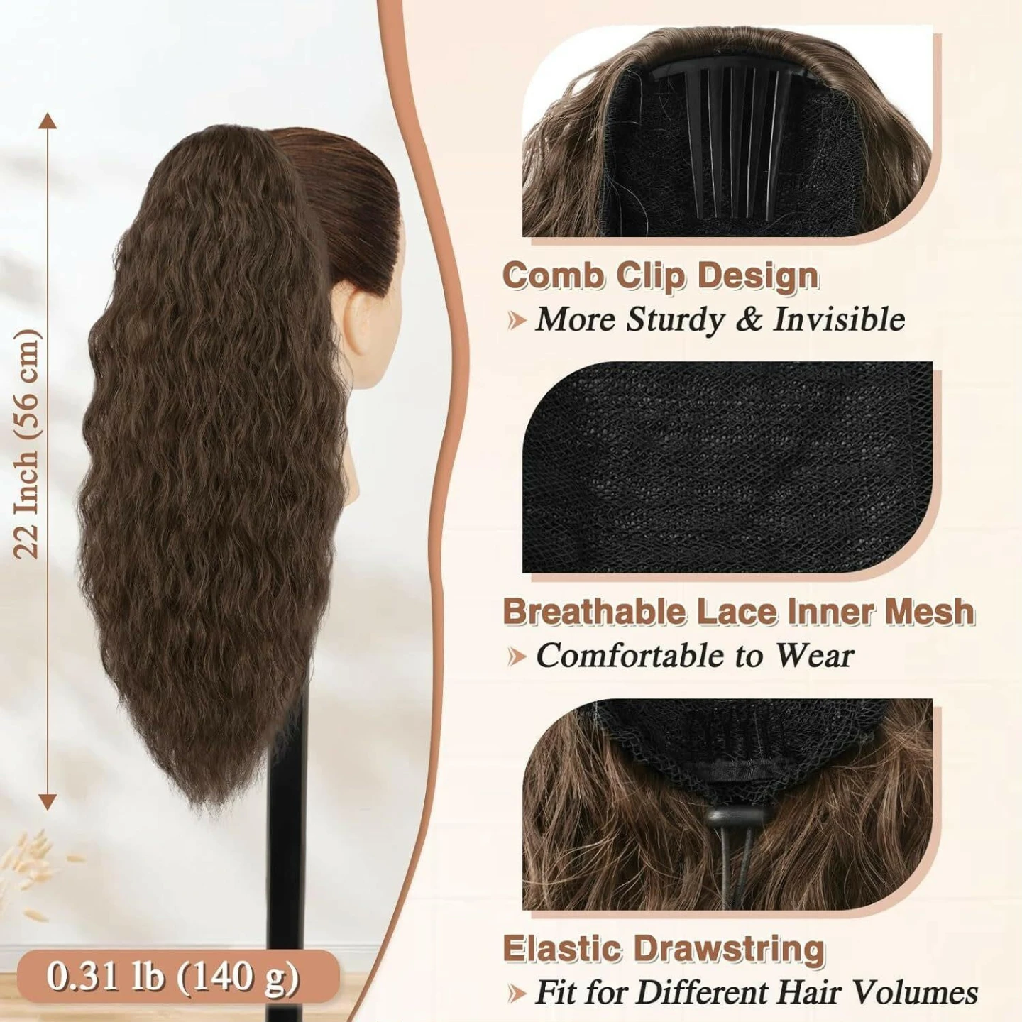BARSDAR Fluffy Curls Ponytail Extension - Brown - photo 2