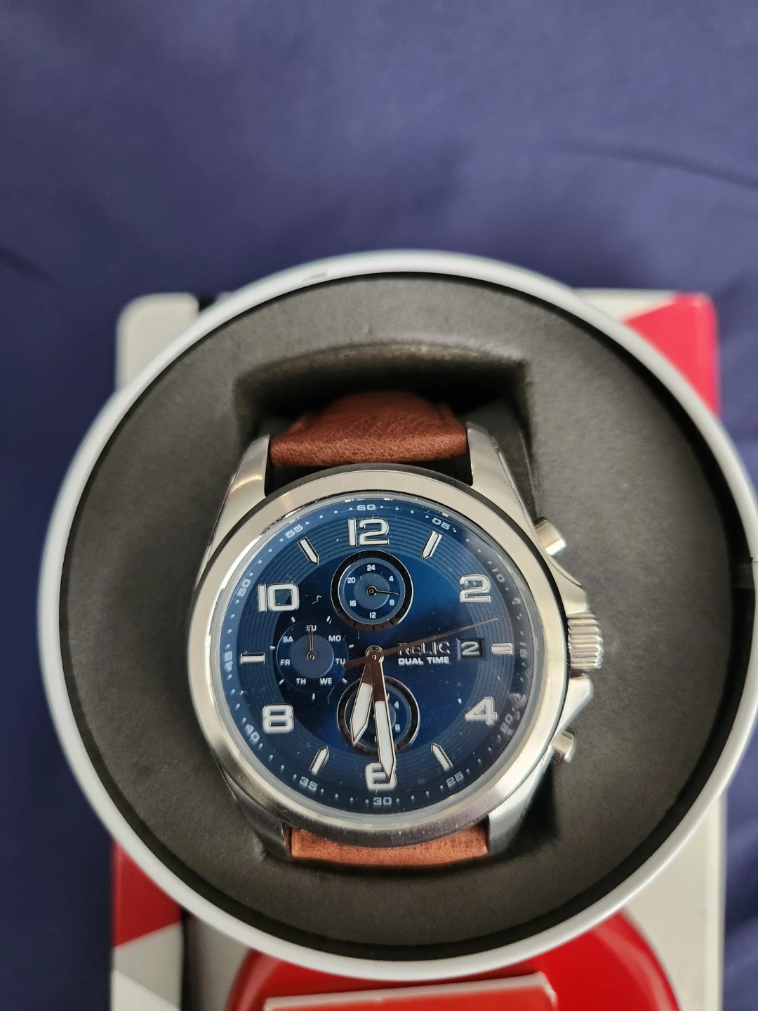 Relic Men's Blue Dual Time Leather Watch - photo 3