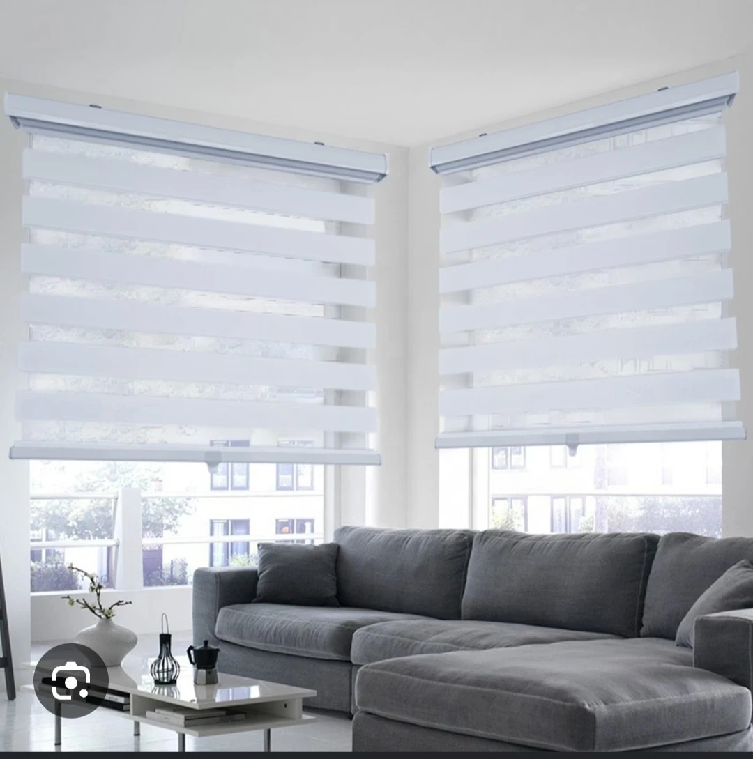 Olivia Stone Zebra Cordless Blinds, White, 51"x84"