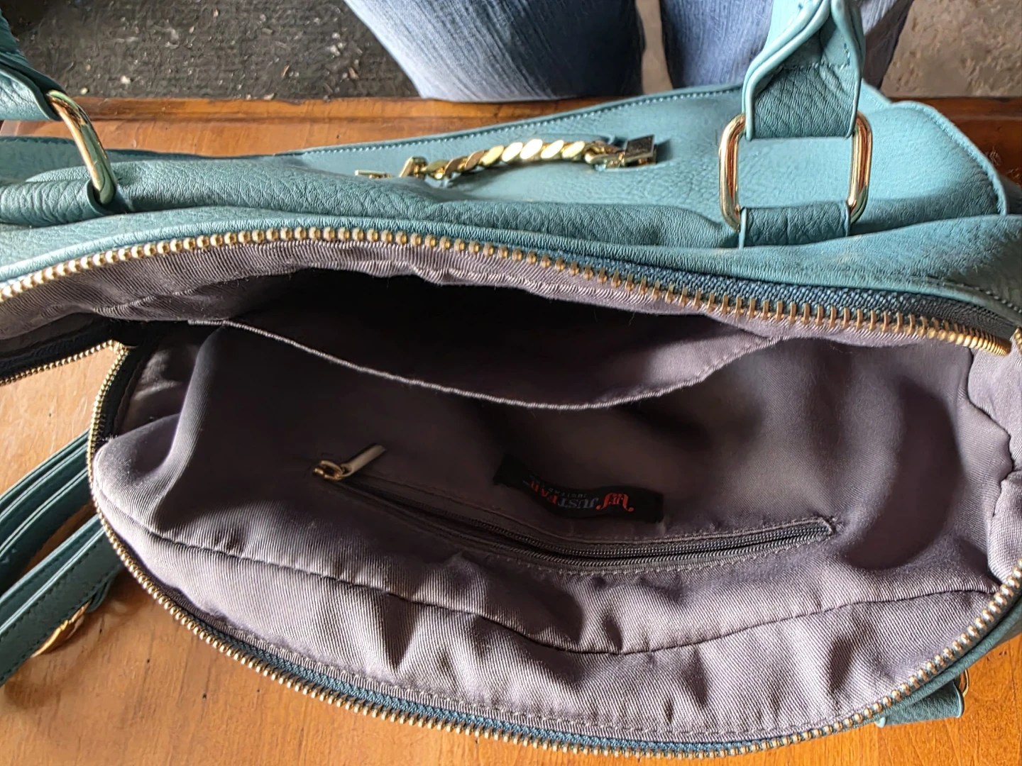 JustFab Faux Leather Satchel Handbag with Gold Chain Detail - photo 2
