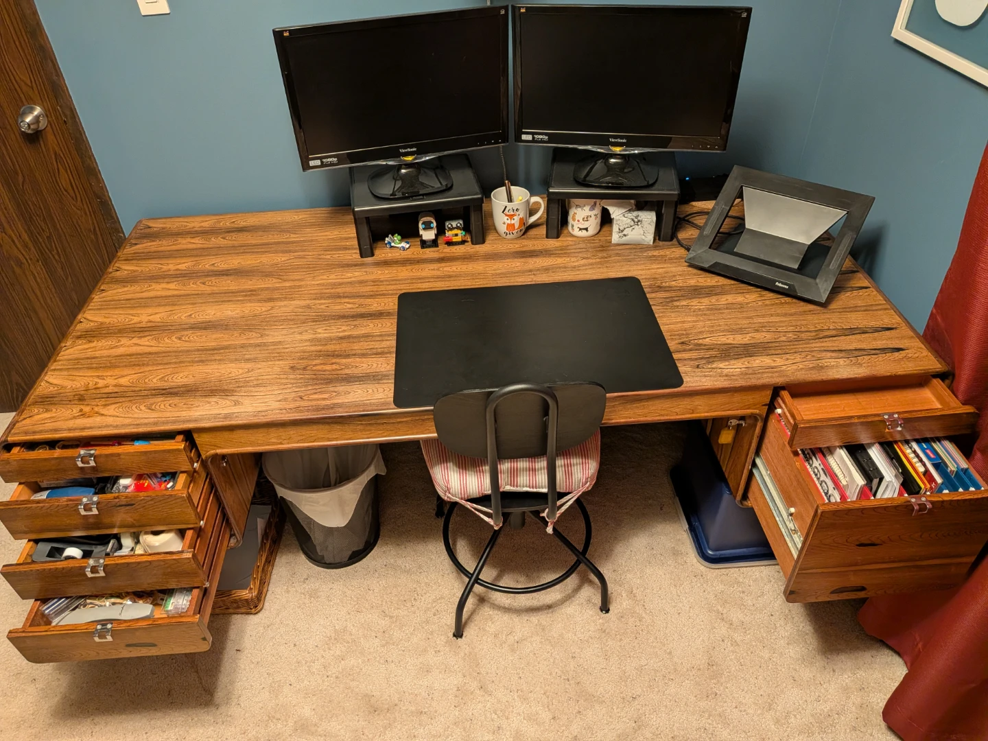 Vintage Wood Desk with Storage - photo 2