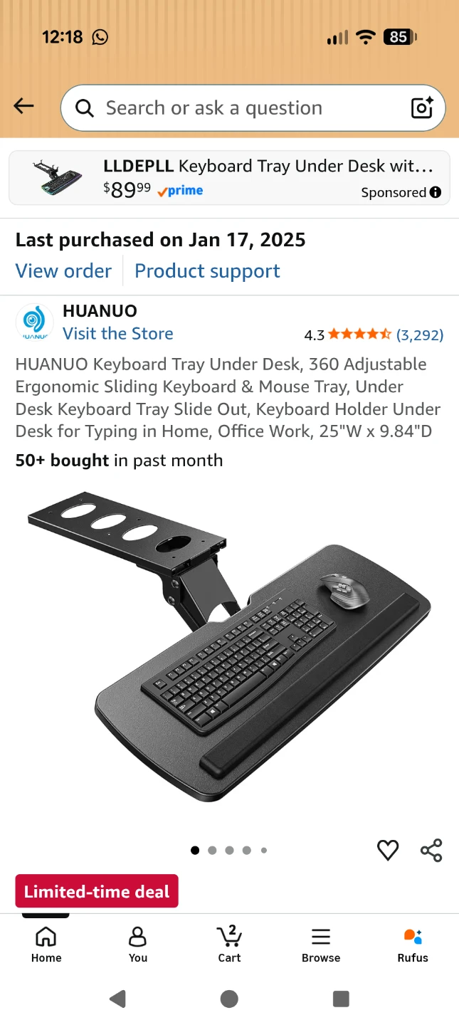Boxed Brand New Under Desk Keyboard Tray, 25"W x 9.84"D