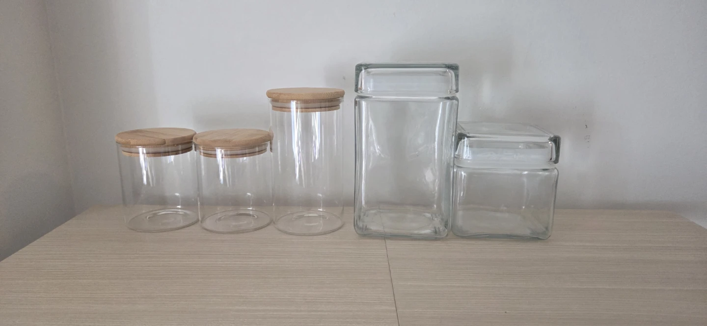 Set of 5 Glass Storage Jars with Bamboo/Glass Lids
