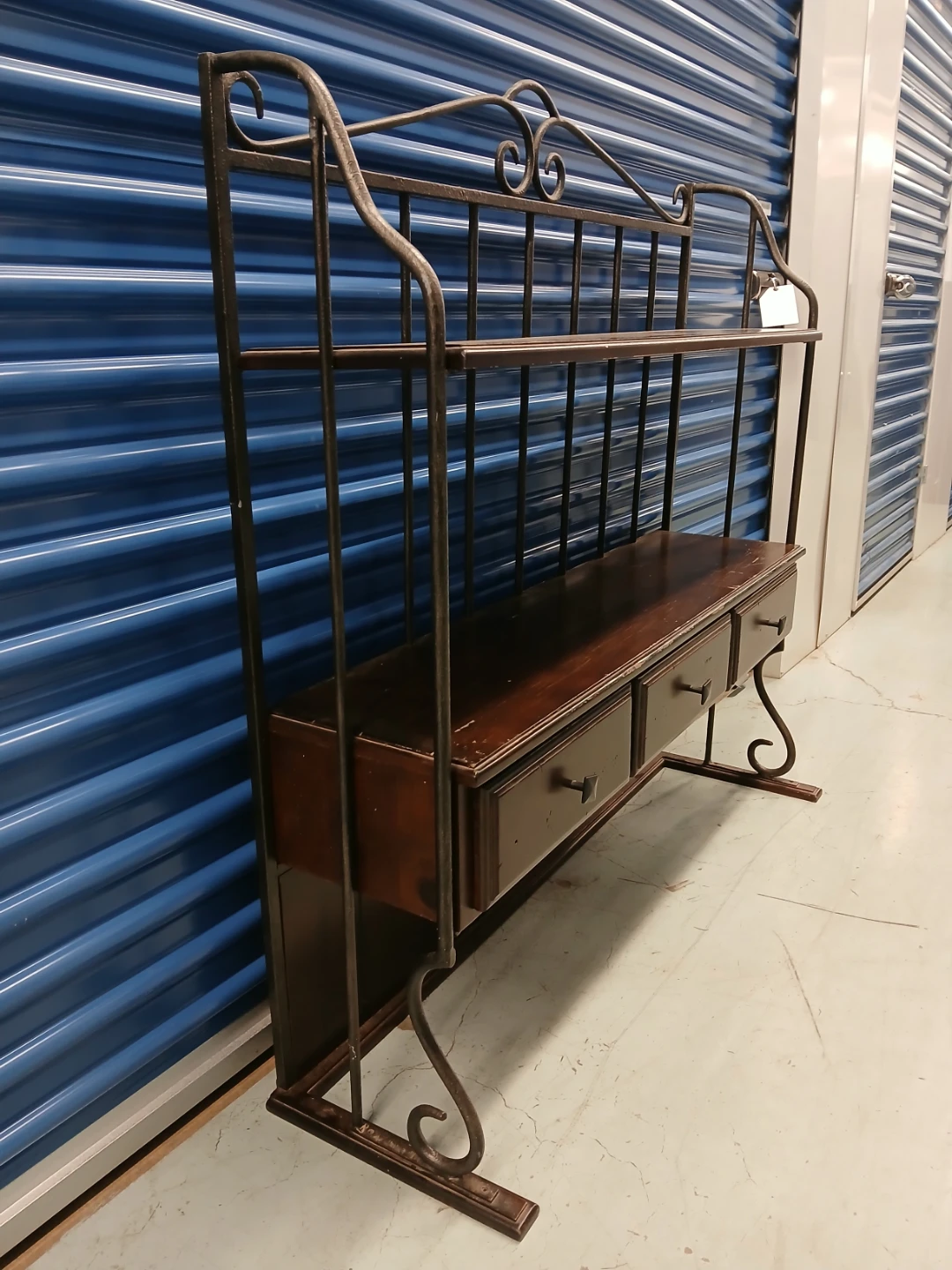 Vintage Metal and Wood Baker's Rack Shelf with Drawers - photo 3