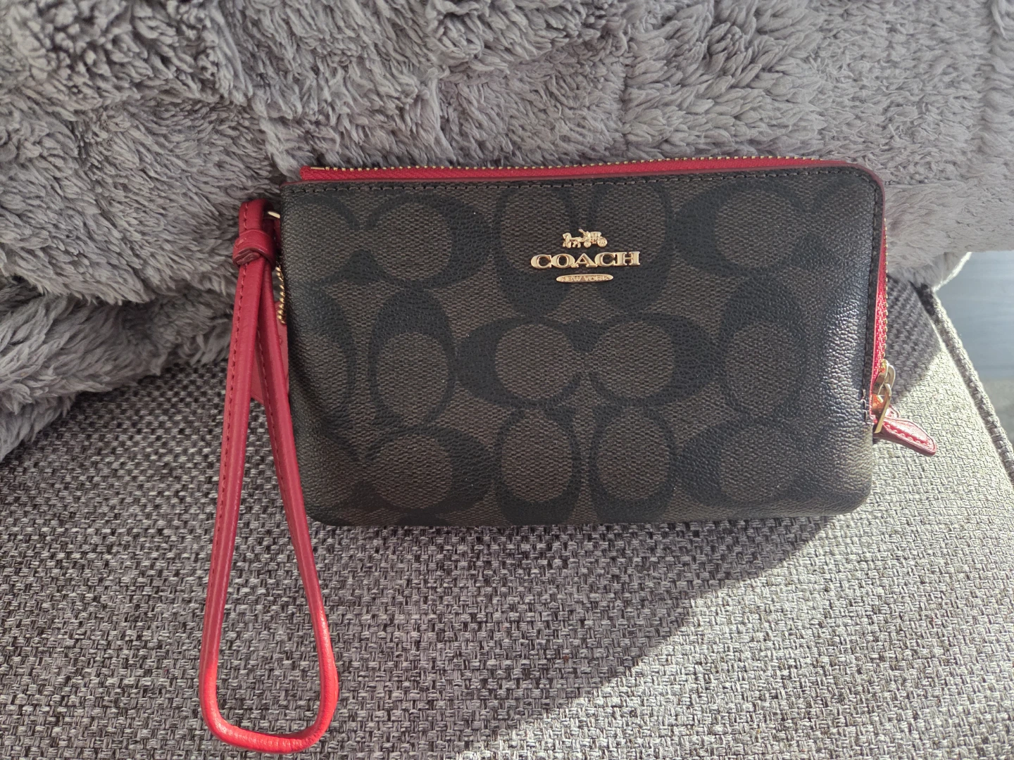 Coach Signature Wristlet - Brown/Red