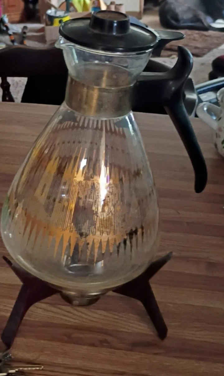 Vintage Glass Carafe with Warmer Stand