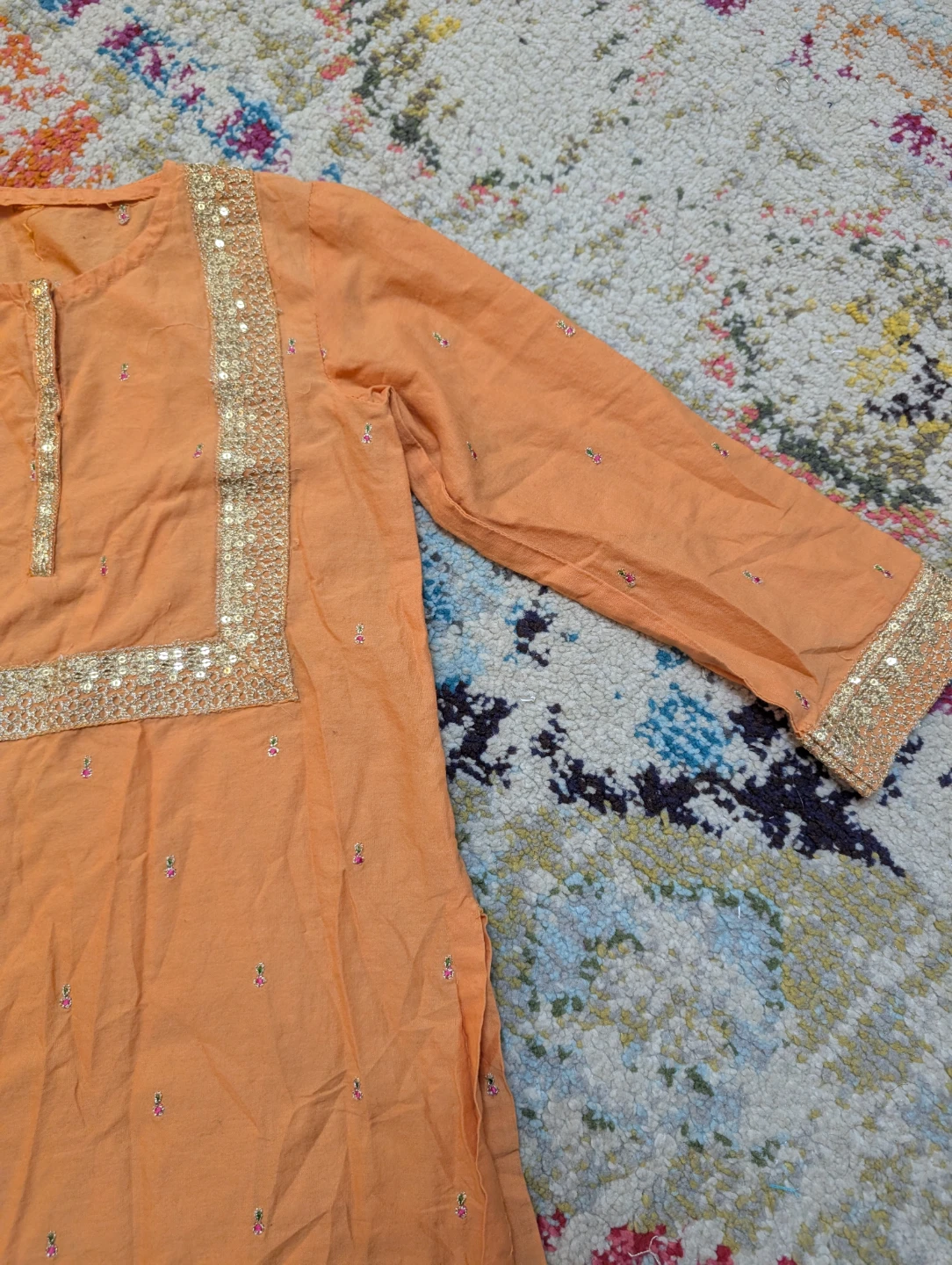Ladli brand Kids Orange Embroidered Tunic top - photo 5