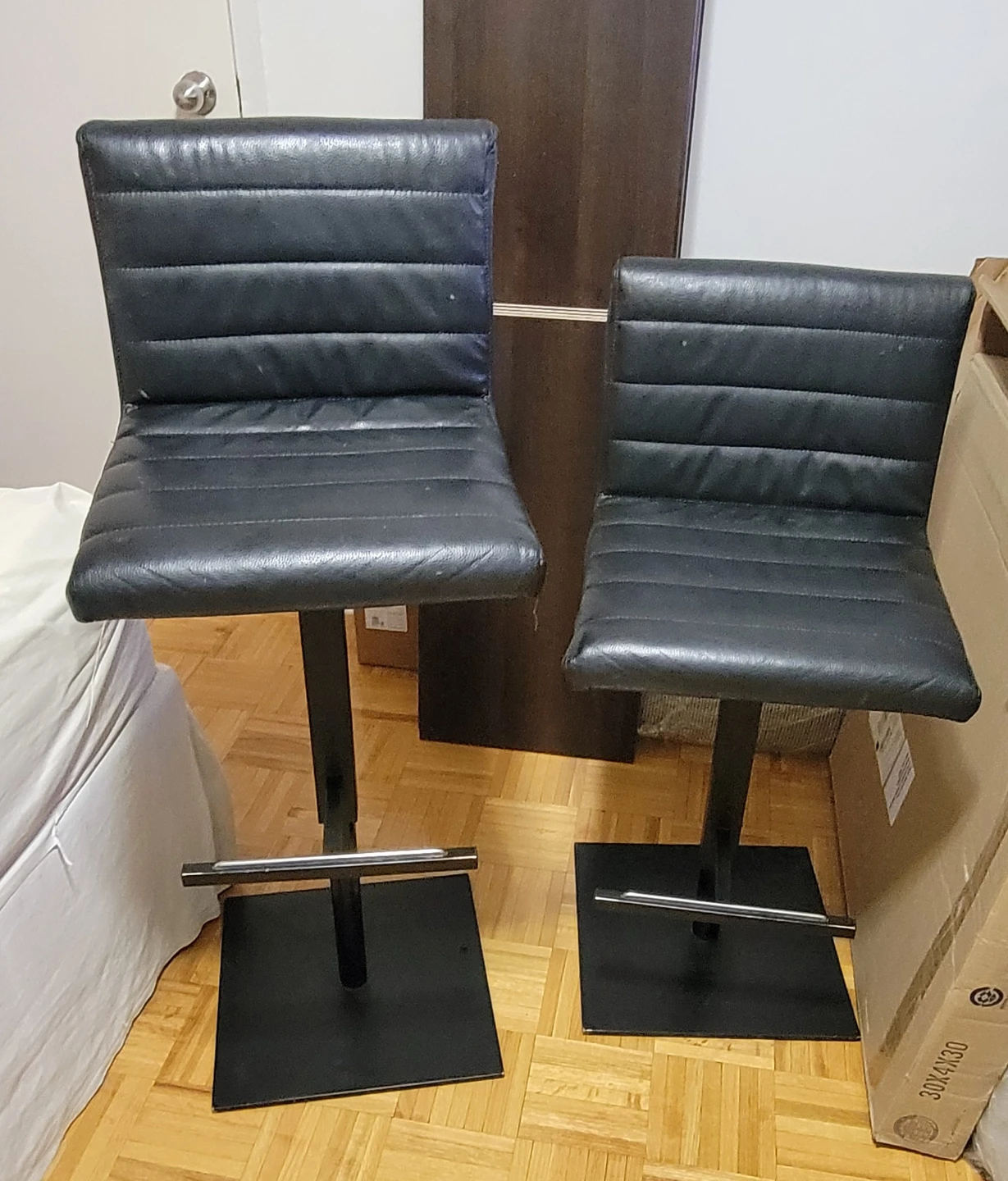 Black Faux Leather Swivel Bar Stools - Set of 2 - photo 3