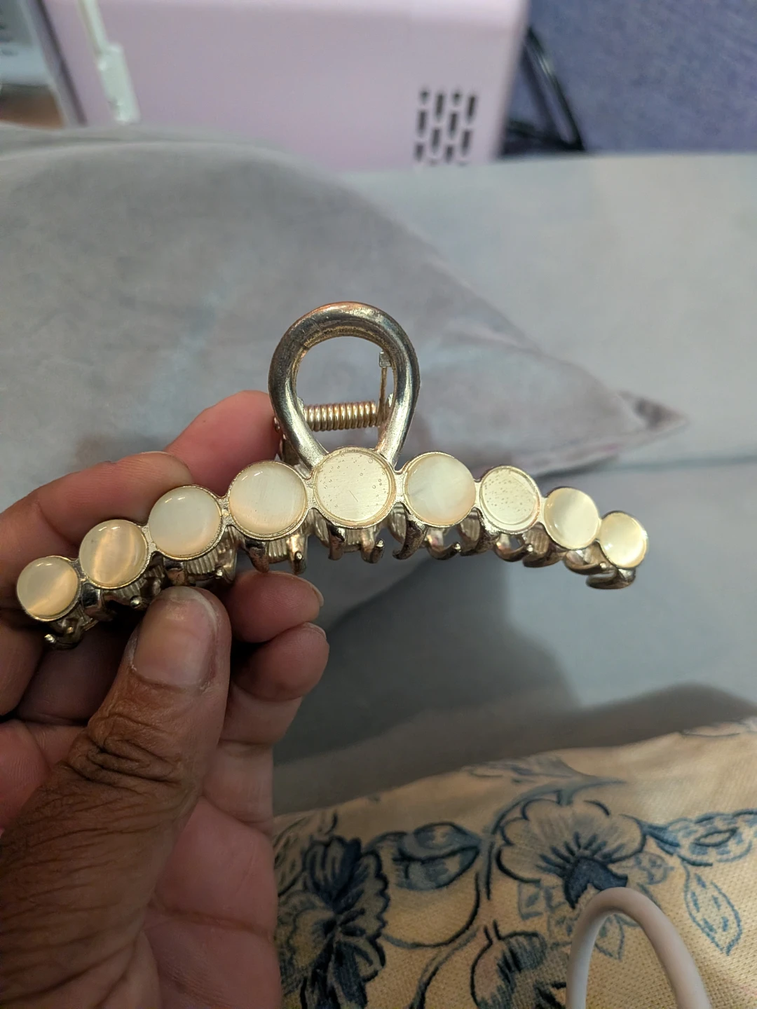 Gold Claw Clip with Pearl Accents