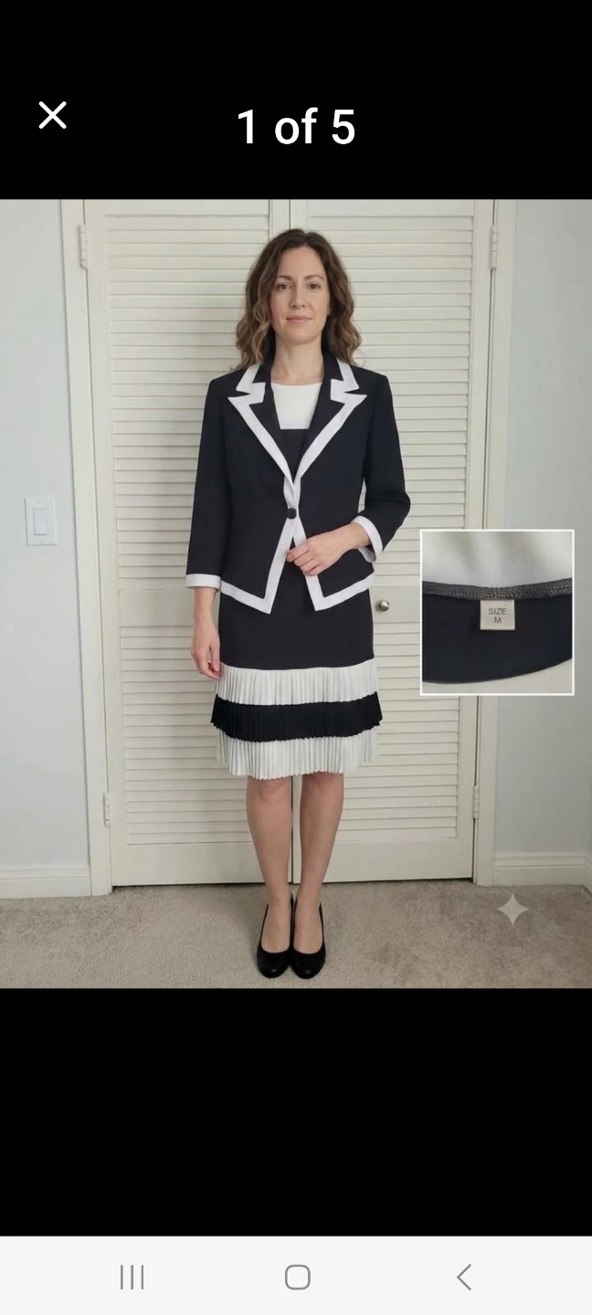Elegant 2-Piece Dress & Blazer Set Size M – Black & White