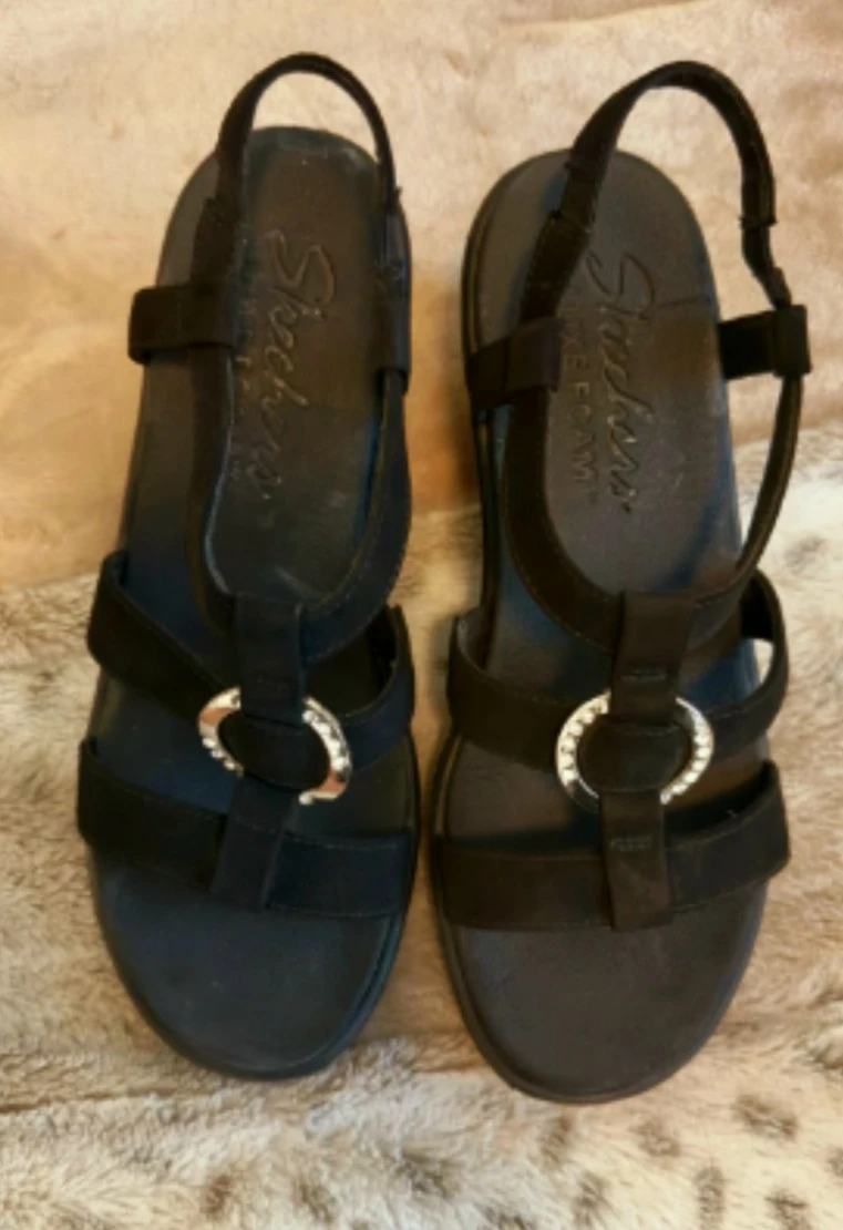 Skechers Black Wedge Sandals