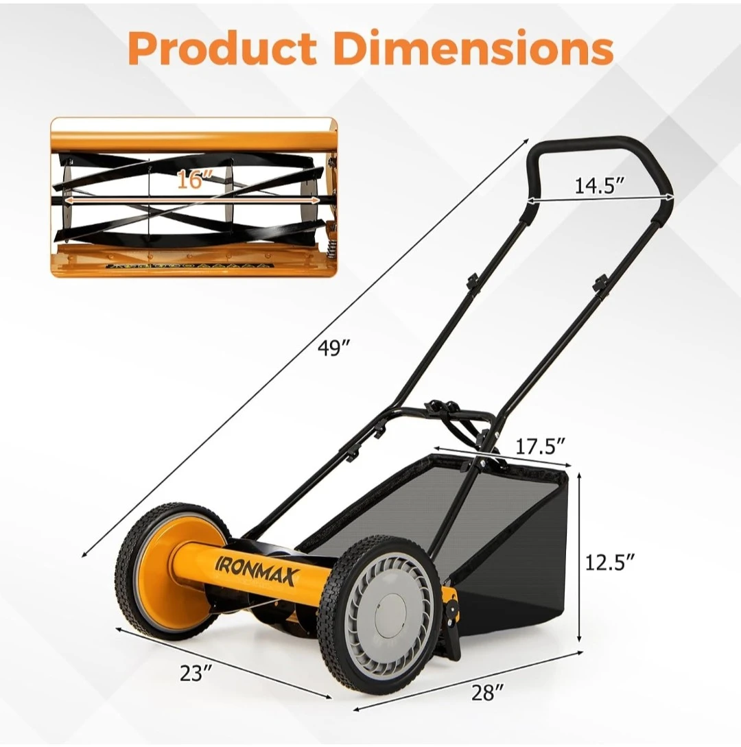IRONMAX 16 Inch Push Reel Lawn Mower - photo 2
